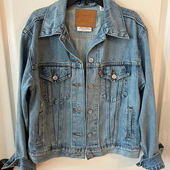 LEVIS Premium Big E Fit Denim Trucker  Jean Jacket Blue Womens XS - Picture 1 of 14
